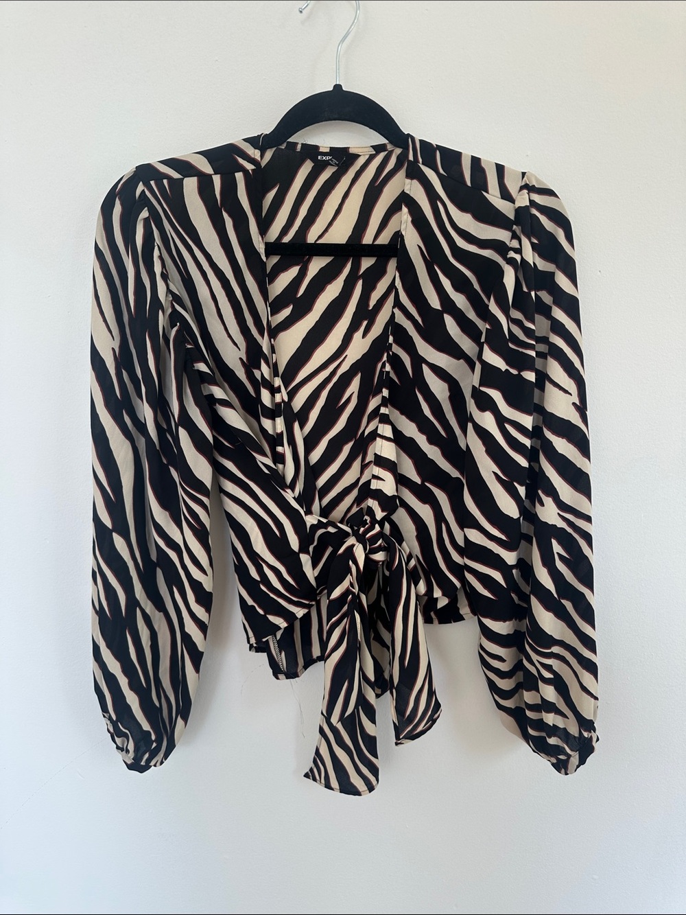 Express Black & Cream Zebra Print Tie-Front Blouse